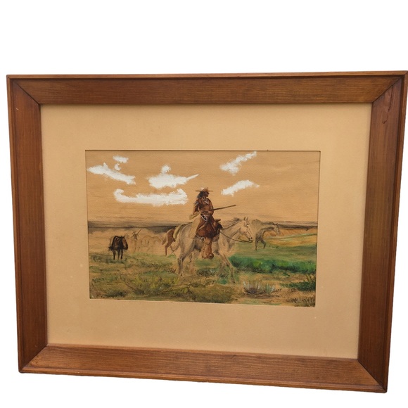 “Invocation to the Sun" by Charles Marion Russell 27.5X22.5” Wood frame Western - Picture 2 of 6